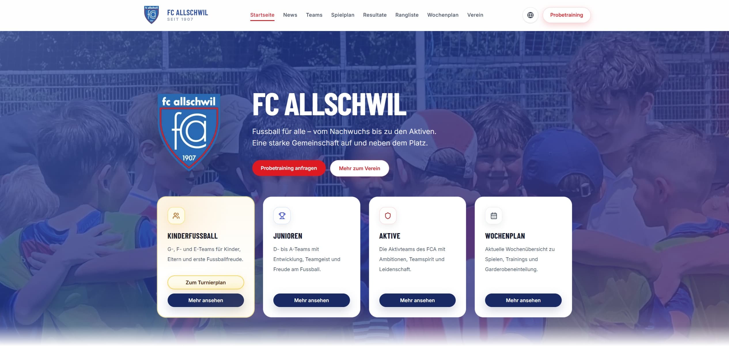 SportClubEvo website — club homepage